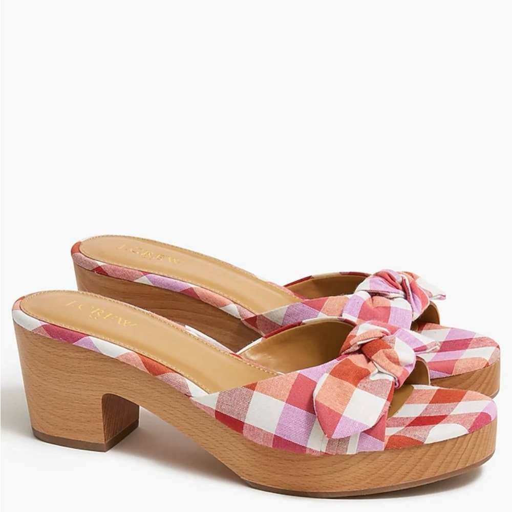 J. Crew Women's Plaid Knotted Mules - Pink, Orange, White